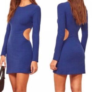 NWT Reformation Kensy Knit Mini Dress Royal Rib Stretch Knit Cutout Long Size XL